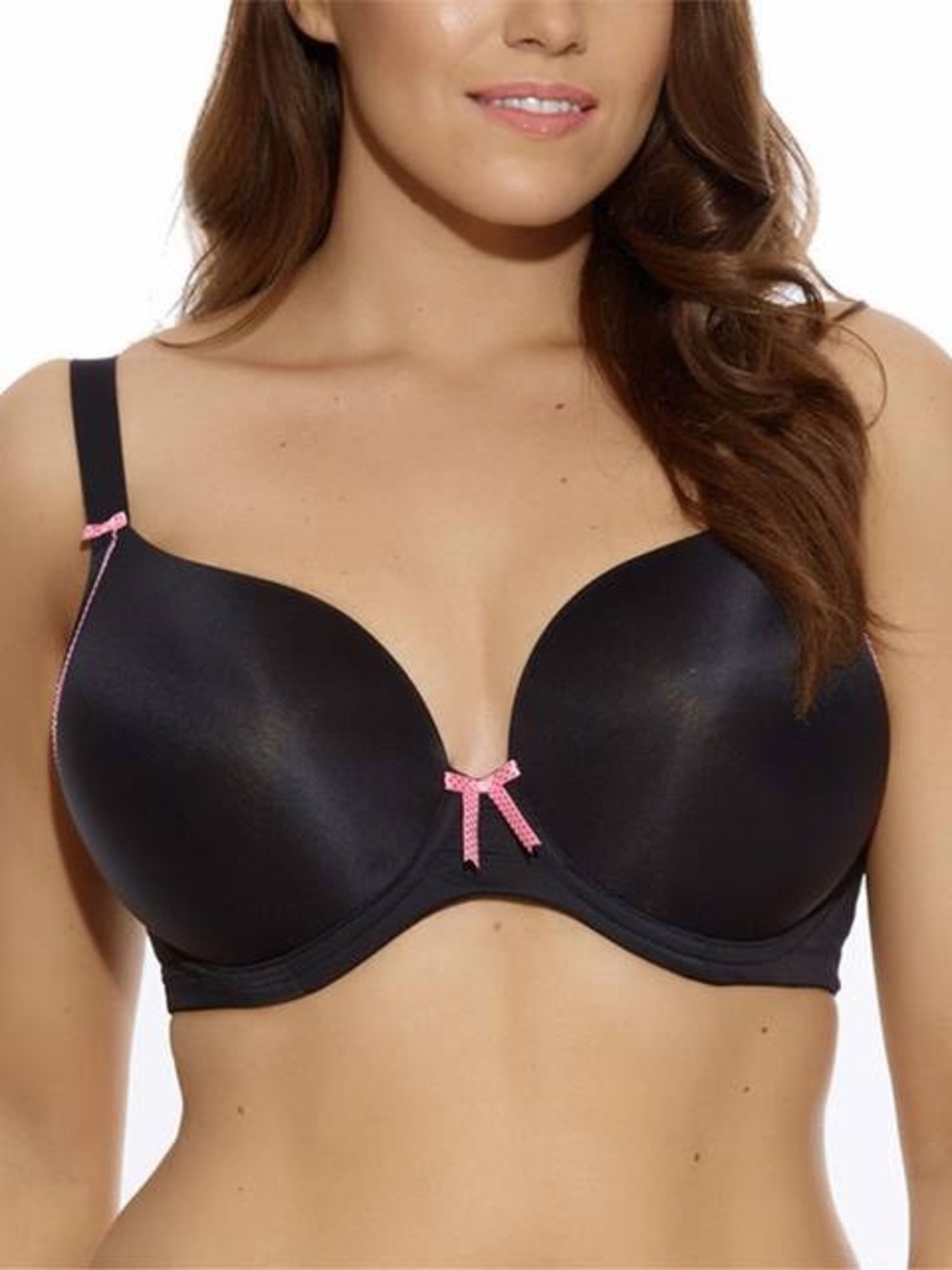 Elomi Bijou Molded Plunge Bra Black Pink Trim - Size 34K US 34H UK